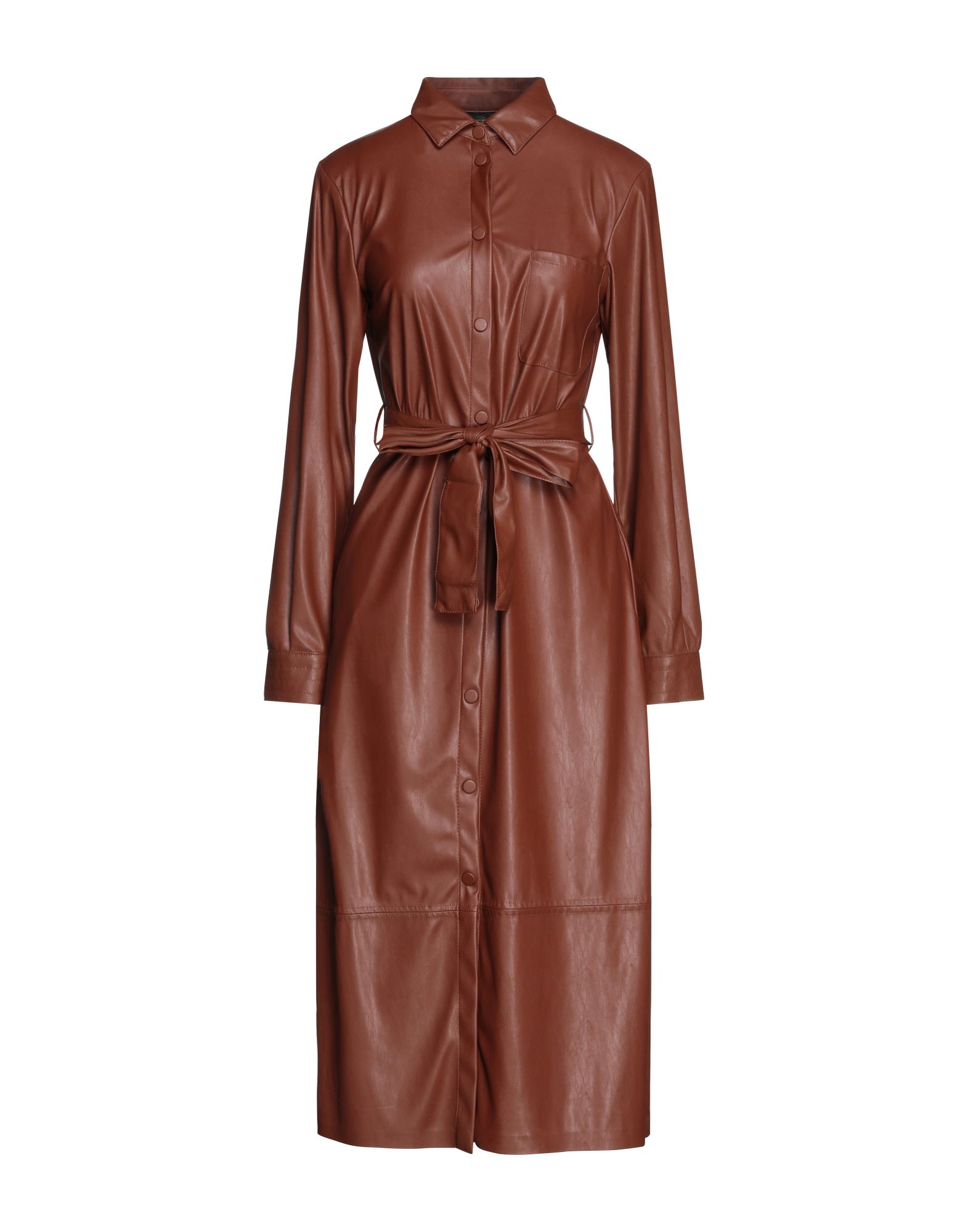 Shop Pinko Woman Midi Dress Brown Size 8 Polyester, Polyurethane