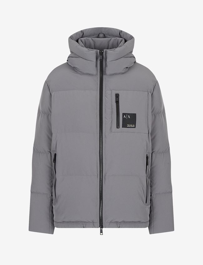 Armani Exchange Puffer Jacket Pearl Grey Polyester | ModeSens