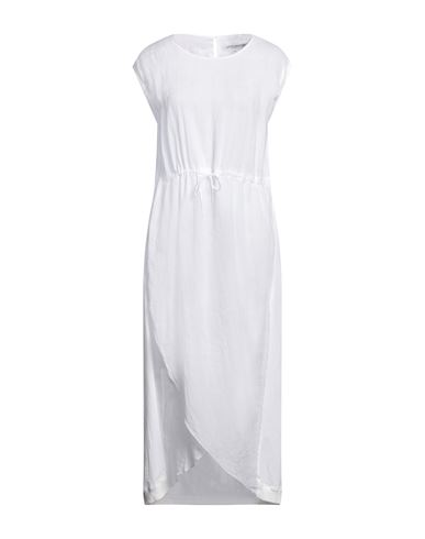 European Culture Woman Midi Dress White Size L Rayon, Cotton, Lycra