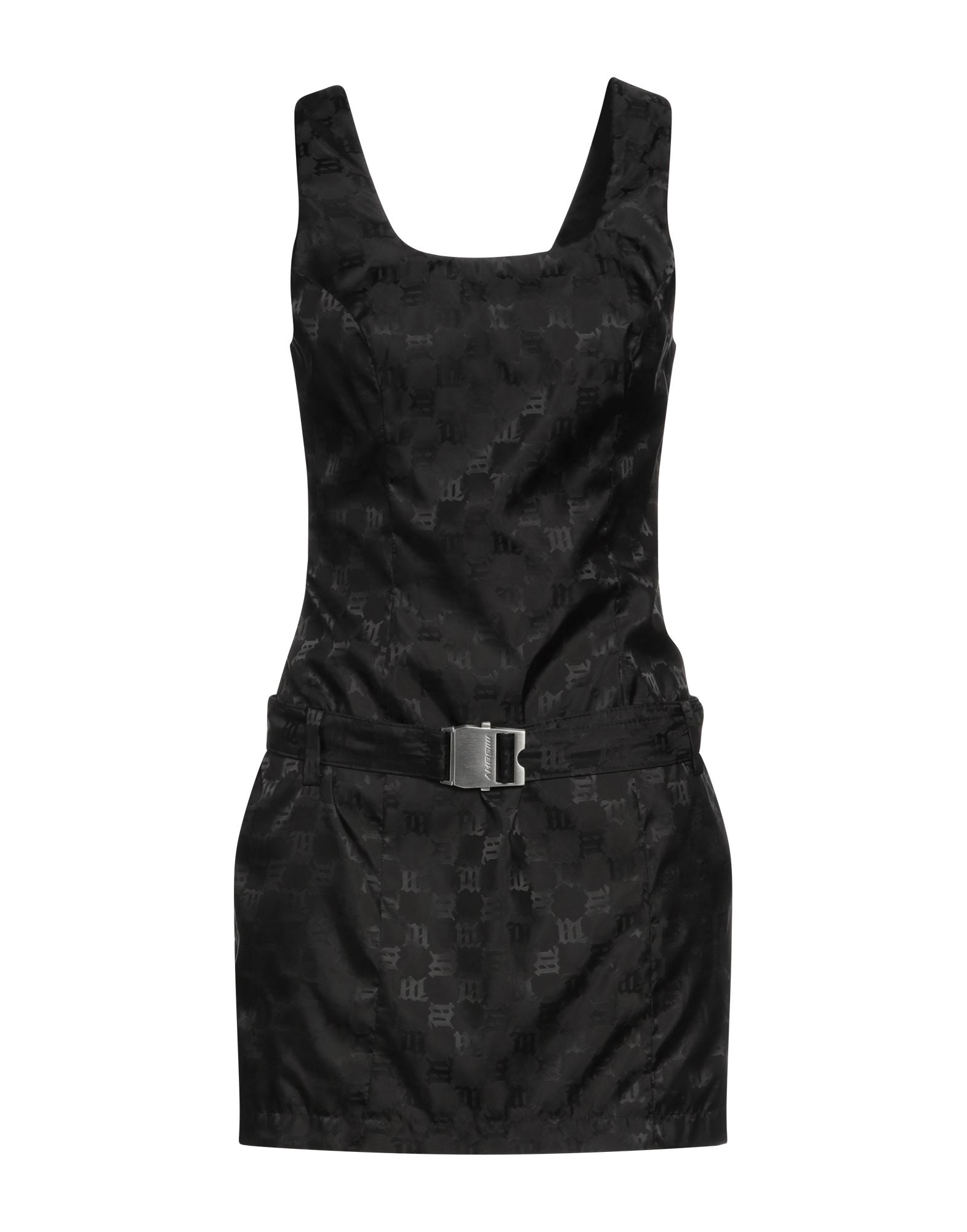 Misbhv Nylon Jacquard Mini Dress Black Nylon Short Dress With Monogram Motif In Black