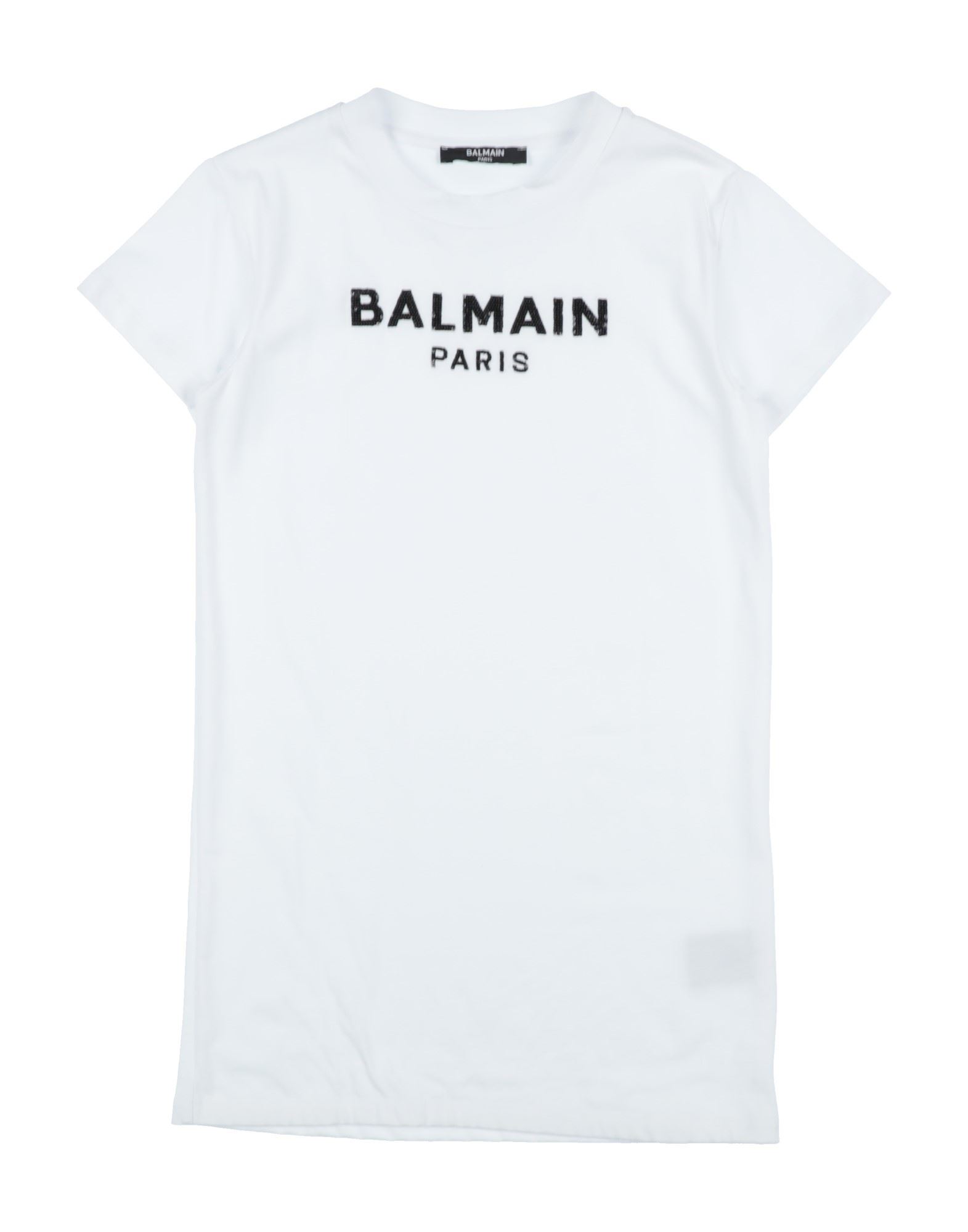 Balmain Kids' Sequin Logo Cotton T-shirt Dress In White