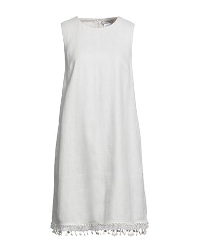 's Max Mara Woman Midi Dress Ivory Size 10 Linen, Cotton, Elastane In White
