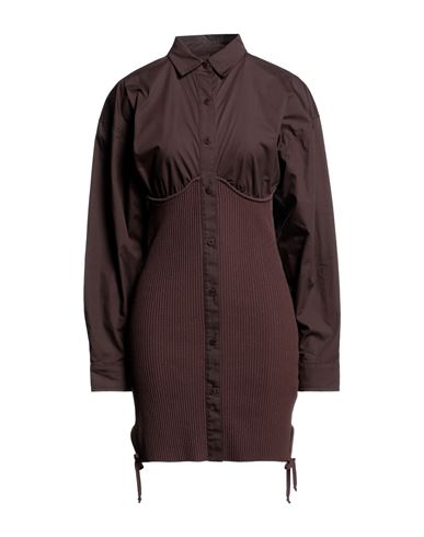 Andreädamo Andreādamo Woman Mini Dress Cocoa Size Xs Cotton, Viscose, Polyester, Polyamide, Elastane In Brown