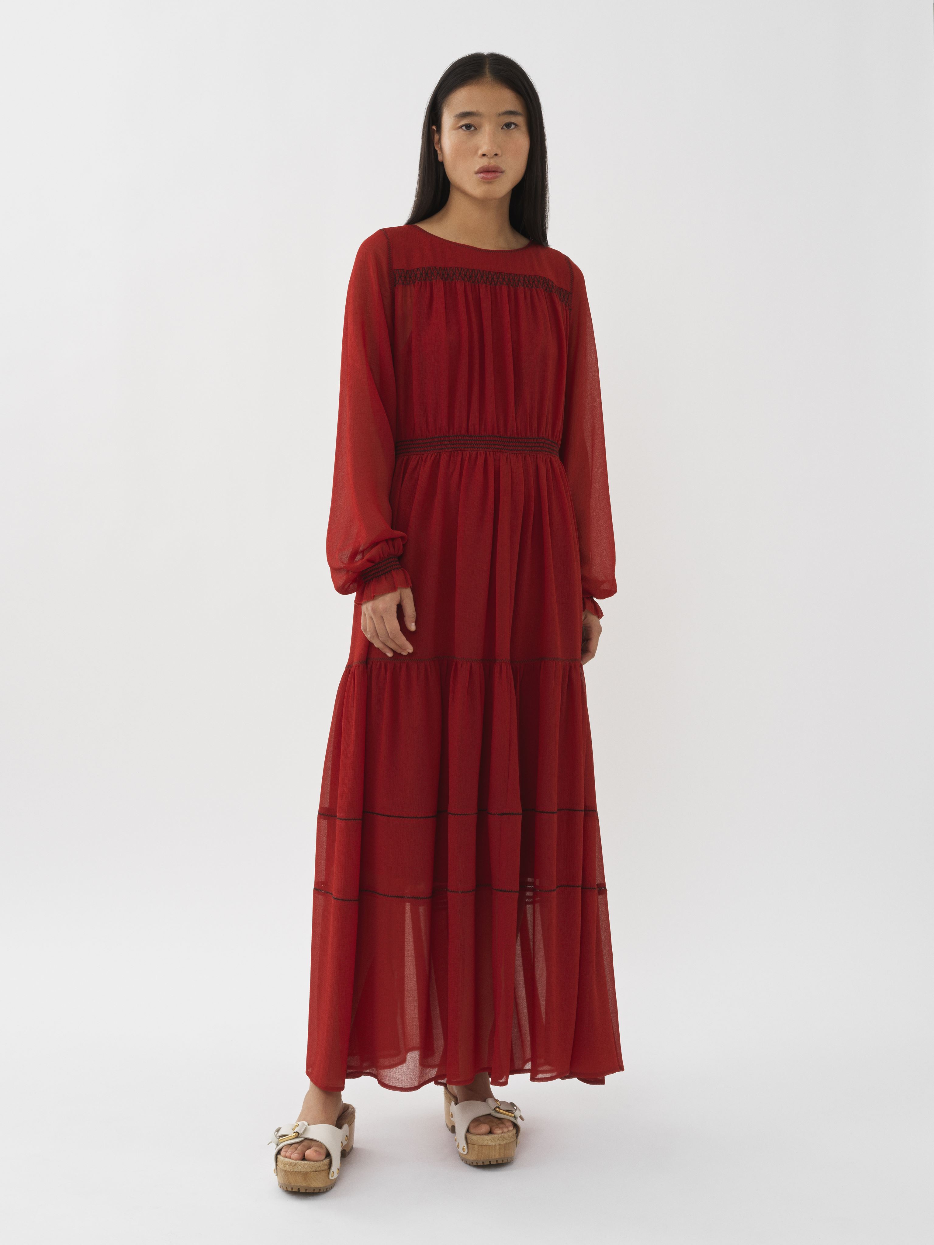 SEE BY CHLOÉ ROBE MAXI À SUPERPOSITIONS FEMME BRUN TAILLE 38 100% POLYESTER