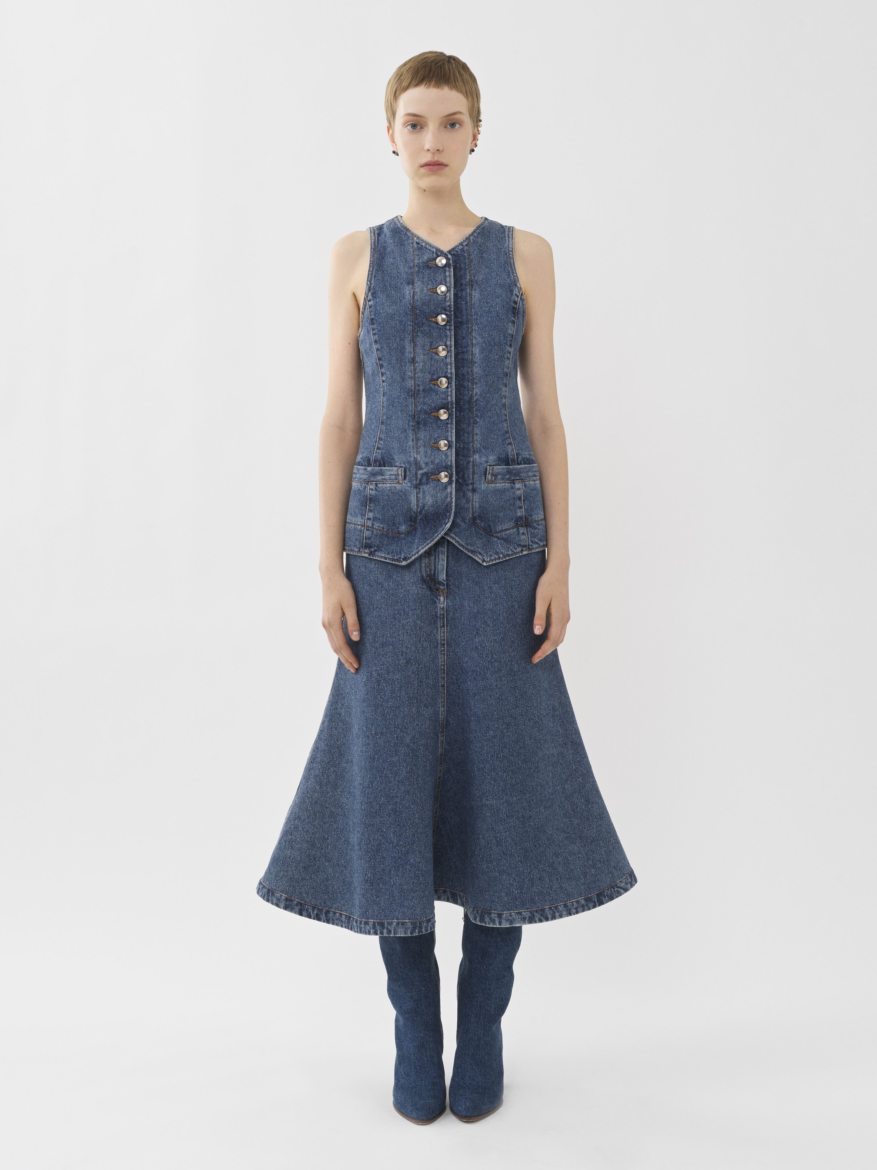 Chloé Denim Midi Dress In Bleu