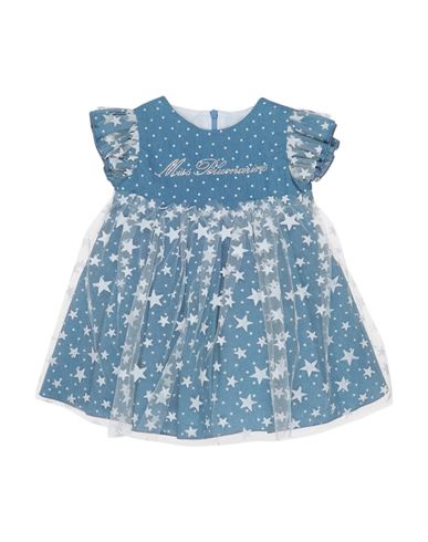 Miss Blumarine Newborn Girl Baby Dress Blue Size 3 Cotton, Pes - Polyethersulfone