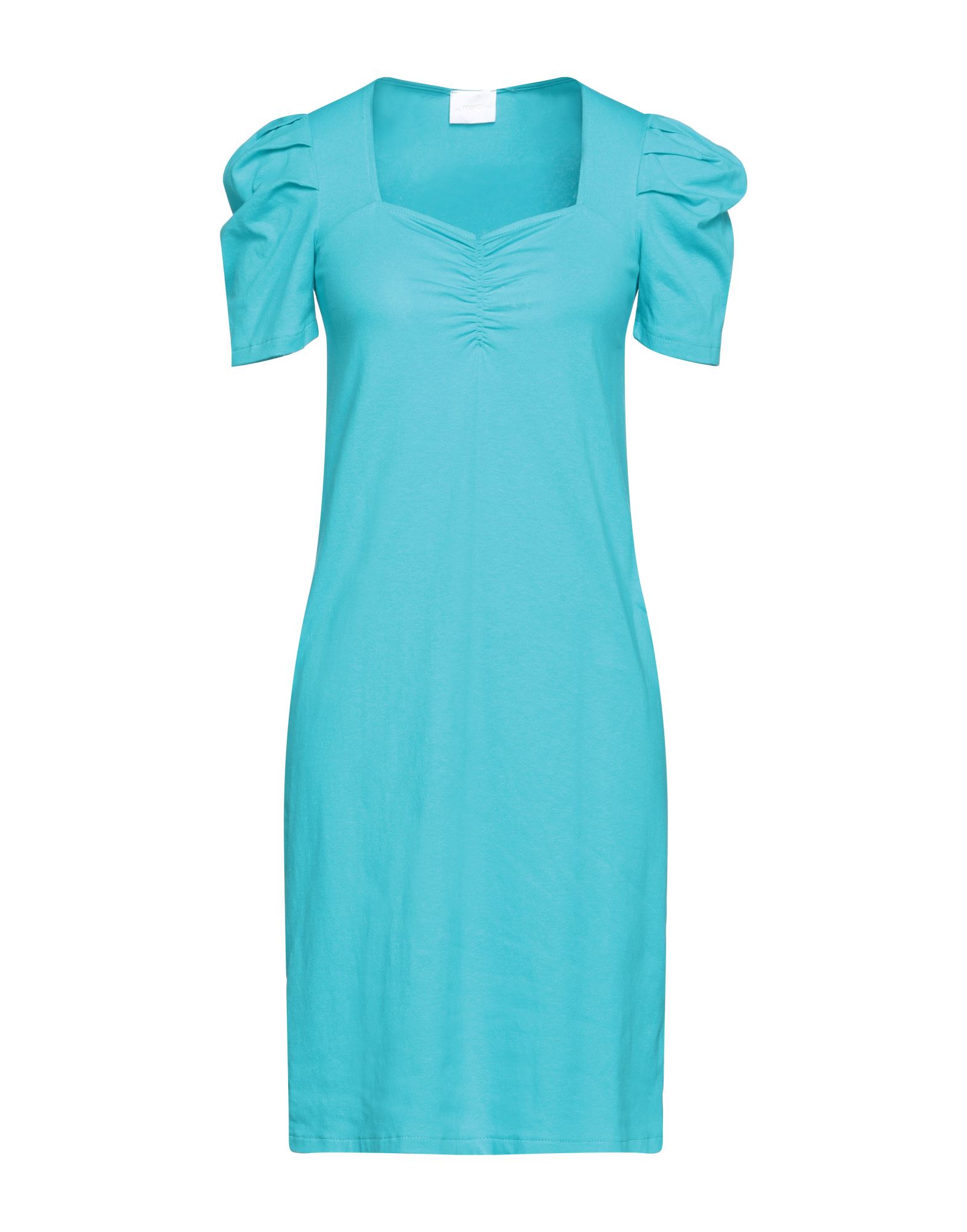 Merci .., Woman Midi Dress Azure Size 4 Cotton In Blue