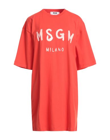 Msgm Woman Short Dress Coral Size M Cotton In Red