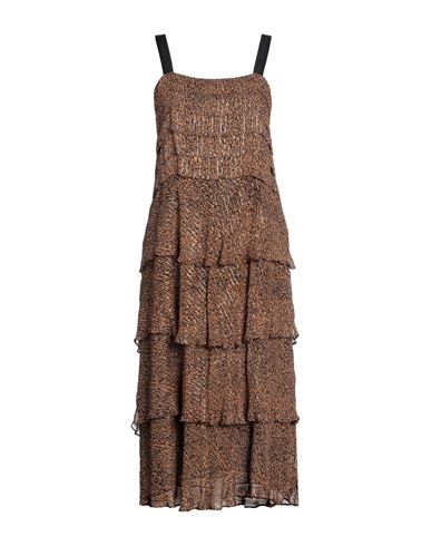 Pinko Uniqueness Woman Midi Dress Brown Size 8 Viscose, Metallic Fiber