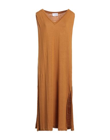 Daniele Fiesoli Woman Maxi Dress Camel Size 2 Linen, Elastane In Beige