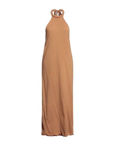 Federica Tosi Woman Maxi Dress Camel Size 4 Cotton, Acrylic In Beige