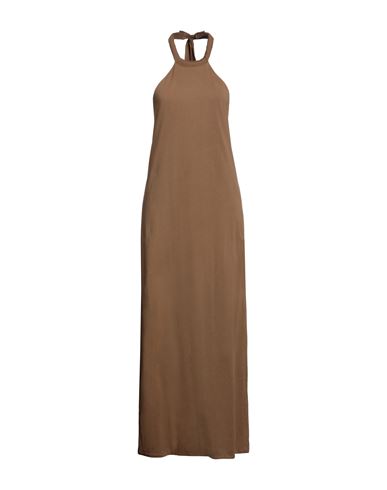 Shop Federica Tosi Woman Maxi Dress Khaki Size 6 Cotton, Acrylic In Beige
