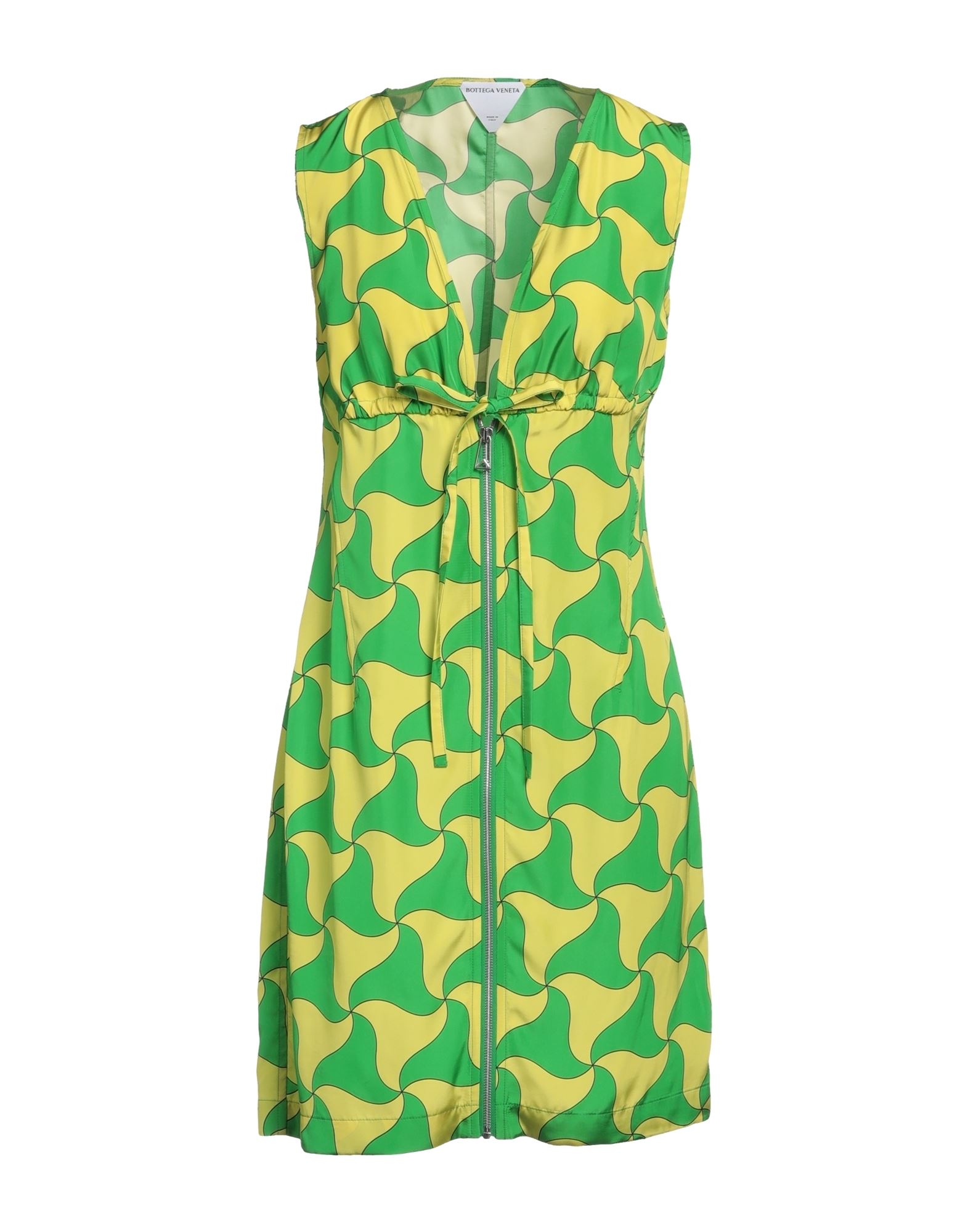 Bottega Veneta Parachute Silk Wavy Triangle Print Dress In Green