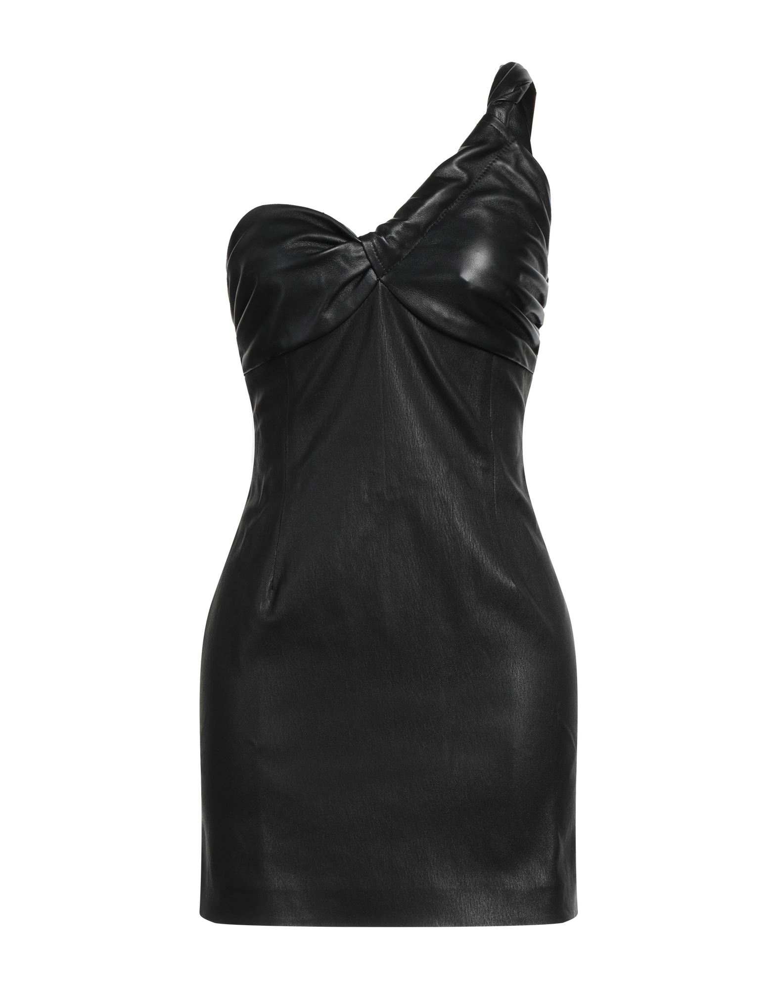 Shop The Mannei Woman Mini Dress Black Size 4 Leather, Cotton, Elastane, Resin