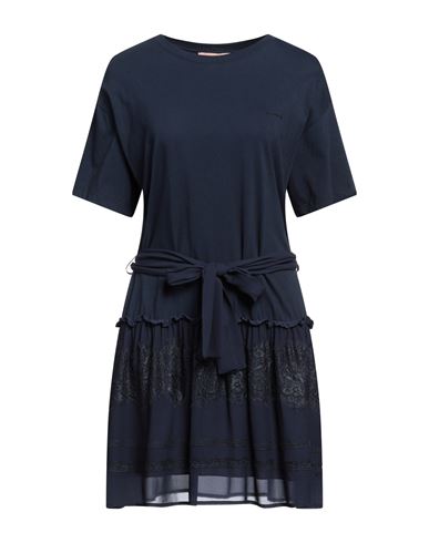 Shop Ermanno Firenze Woman Mini Dress Midnight Blue Size 8 Cotton, Viscose, Polyamide