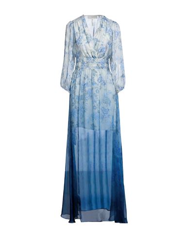 Guess Woman Maxi Dress Blue Size L Viscose, Silk