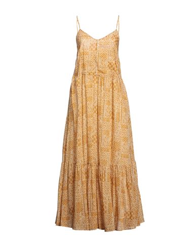Frida Zazou Woman Maxi Dress Ocher Size 8 Cotton, Silk In Yellow
