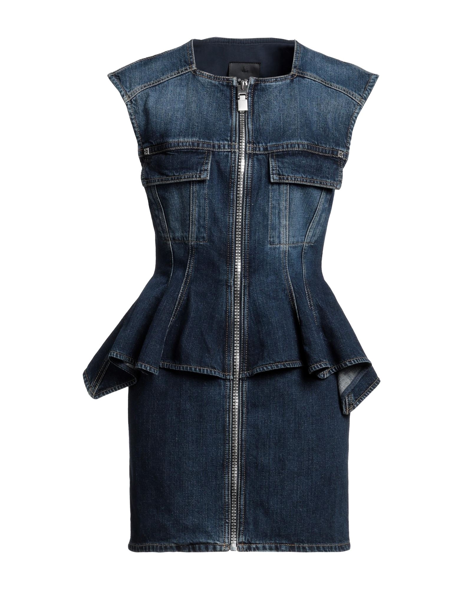 Givenchy Square-neck Peplum Denim Mini Dress In Blue