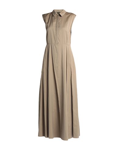 Federica Tosi Woman Long Dress Khaki Size 8 Cotton, Silk In Beige