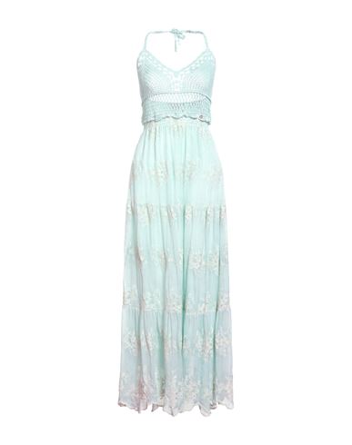 Guess Woman Maxi Dress Sky Blue Size L Viscose, Silk In Blue