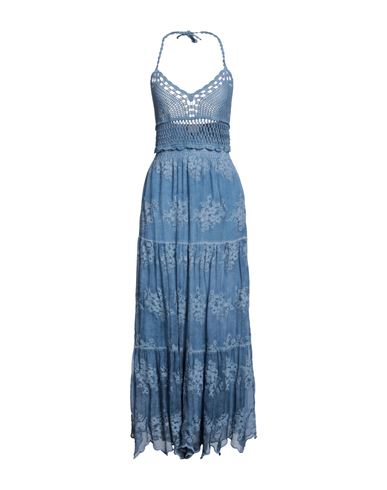 Guess Woman Maxi Dress Pastel Blue Size M Viscose, Silk