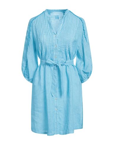 120% Lino Woman Mini Dress Azure Size 14 Linen In Blue