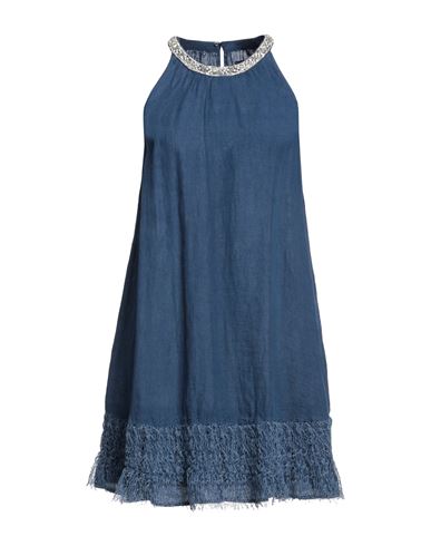 120% Woman Short Dress Blue Size 4 Linen
