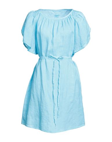 120% Woman Short Dress Azure Size 4 Linen In Blue