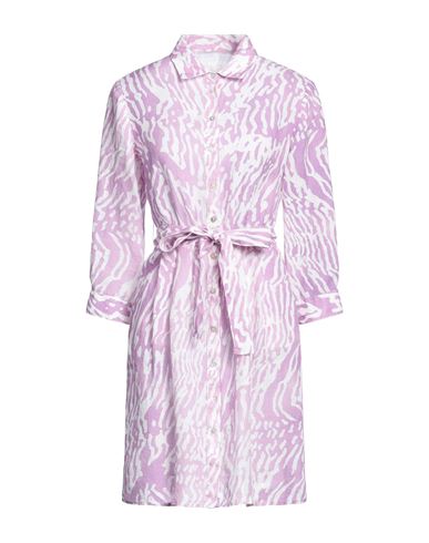 120% Woman Short Dress Lilac Size 6 Linen In Purple