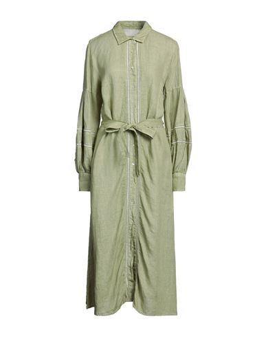 120% Woman Midi Dress Sage Green Size 10 Linen