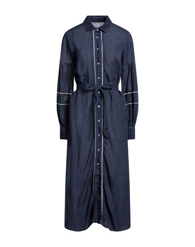 120% Woman Midi Dress Slate Blue Size 4 Linen