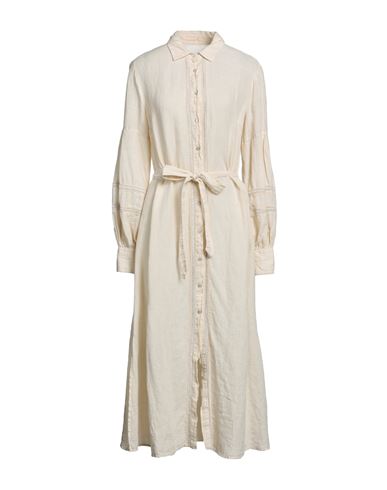 120% Woman Midi Dress Ivory Size 6 Linen In White