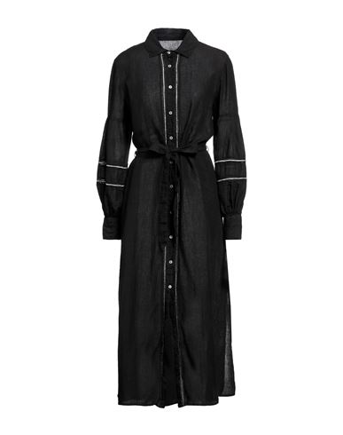 120% Woman Midi Dress Black Size 8 Linen