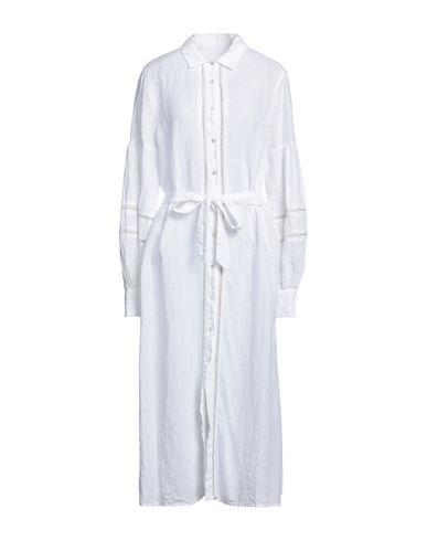 120% Woman Midi Dress White Size 10 Linen