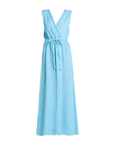 120% Lino Woman Maxi Dress Sky Blue Size 4 Linen, Cotton
