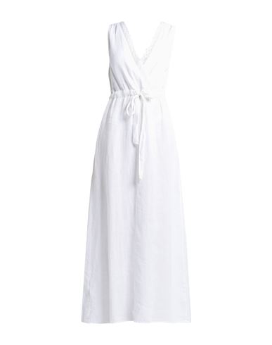 120% Lino Woman Maxi Dress White Size 4 Linen, Cotton