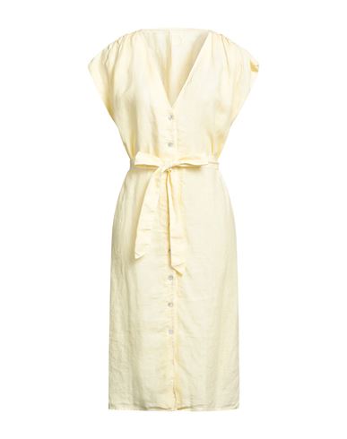 120% Woman Midi Dress Light Yellow Size 8 Linen