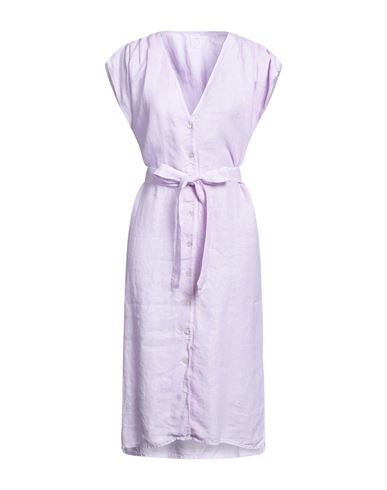 120% Woman Midi Dress Lilac Size 8 Linen In Purple