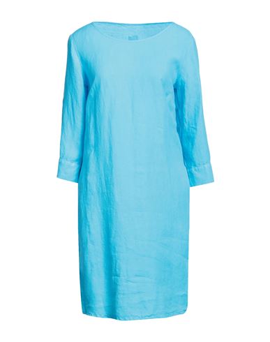 120% Woman Midi Dress Turquoise Size 6 Linen In Blue