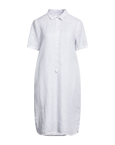 120% Woman Midi Dress White Size 2 Linen In Purple