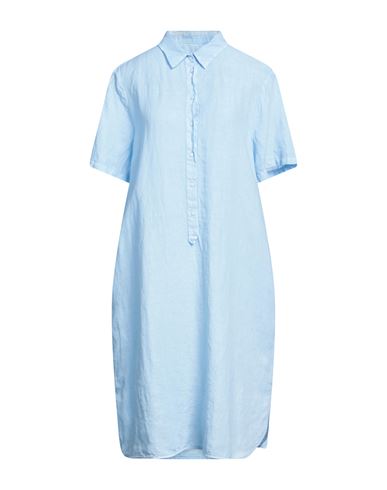 120% Woman Midi Dress Azure Size 12 Linen In Blue