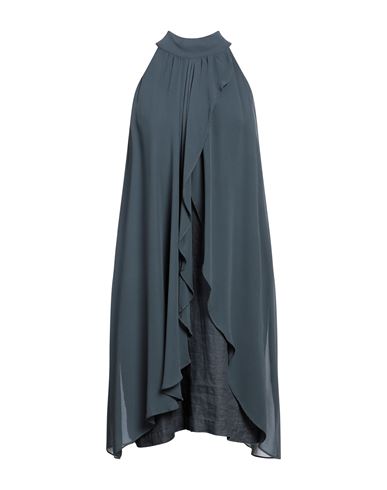 120% Lino Woman Mini Dress Dark Green Size 12 Linen, Silk
