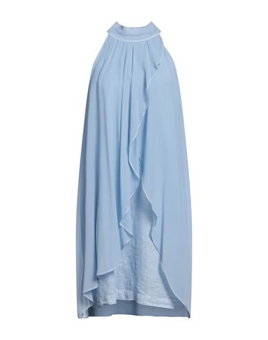 120% Lino Woman Short Dress Sky Blue Size 6 Linen, Silk