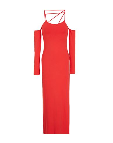 8 By Yoox Viscose Jersey Off-shoulder Strap Midi Dress Woman Midi Dress Coral Size Xxl Viscose, Elas In Red