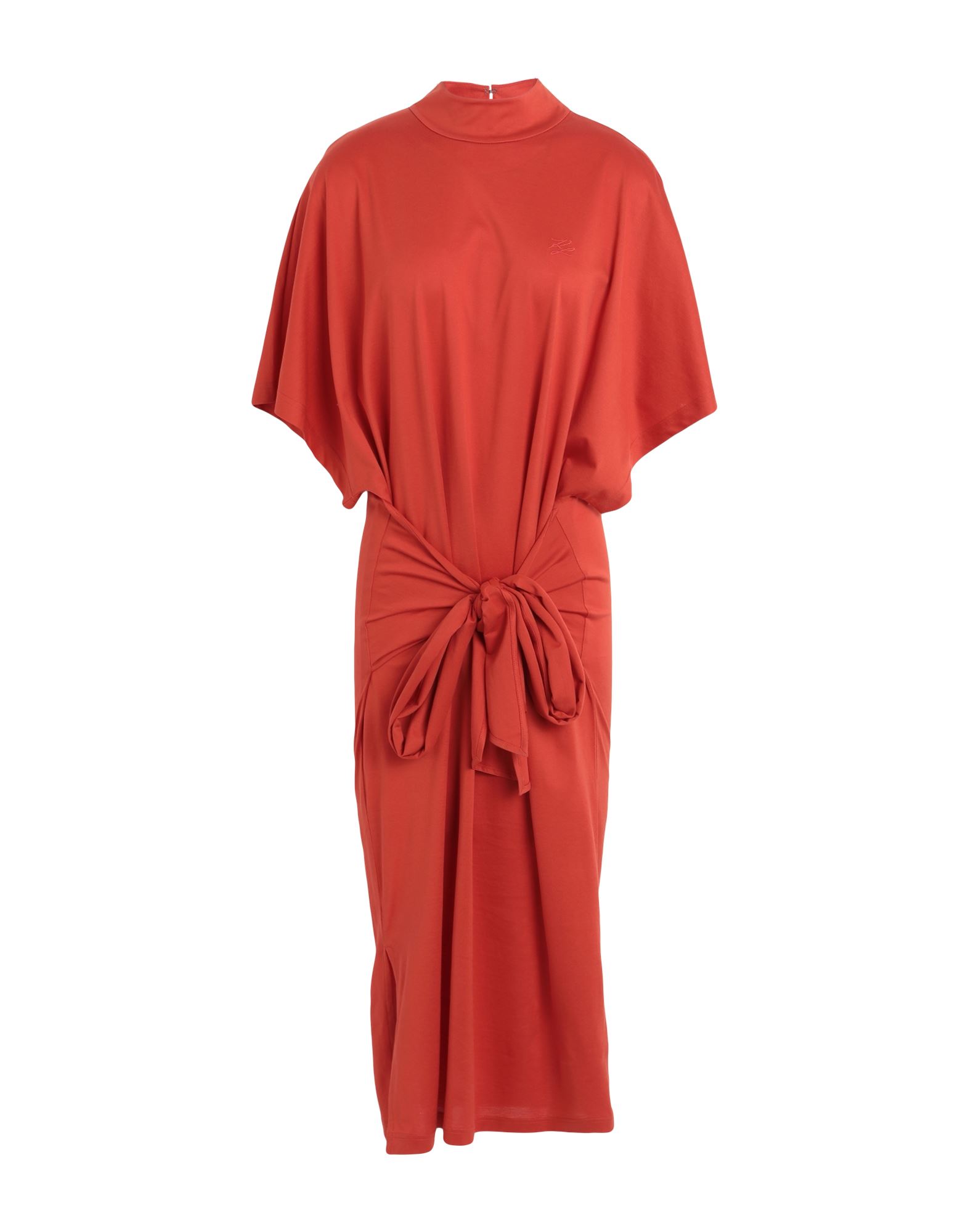 Shop Karl Lagerfeld Wrap Jersey Dress Woman Maxi Dress Orange Size M Cotton