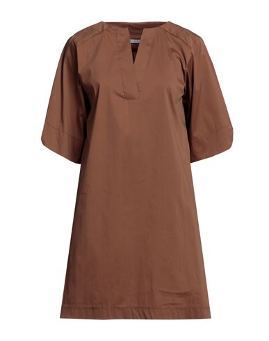 Biancoghiaccio Woman Mini Dress Brown Size 6 Cotton, Polyamide, Elastane