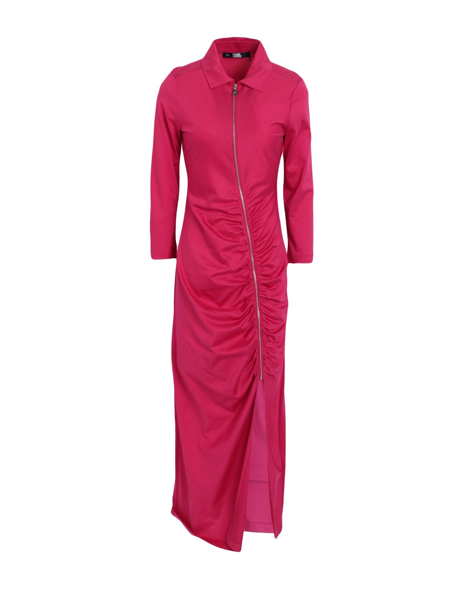 Shop Karl Lagerfeld Jersey Shirt Dress Woman Maxi Dress Fuchsia Size L Cotton In Pink