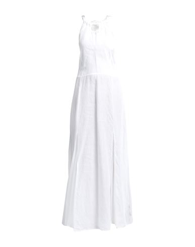 120% Lino Woman Long Dress White Size 12 Linen, Silk
