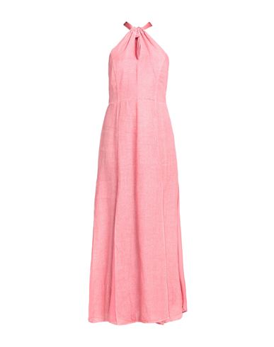 120% Lino Woman Maxi Dress Salmon Pink Size 8 Linen, Silk