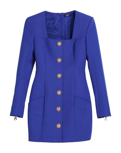 Shop Balmain Woman Mini Dress Bright Blue Size 4 Wool